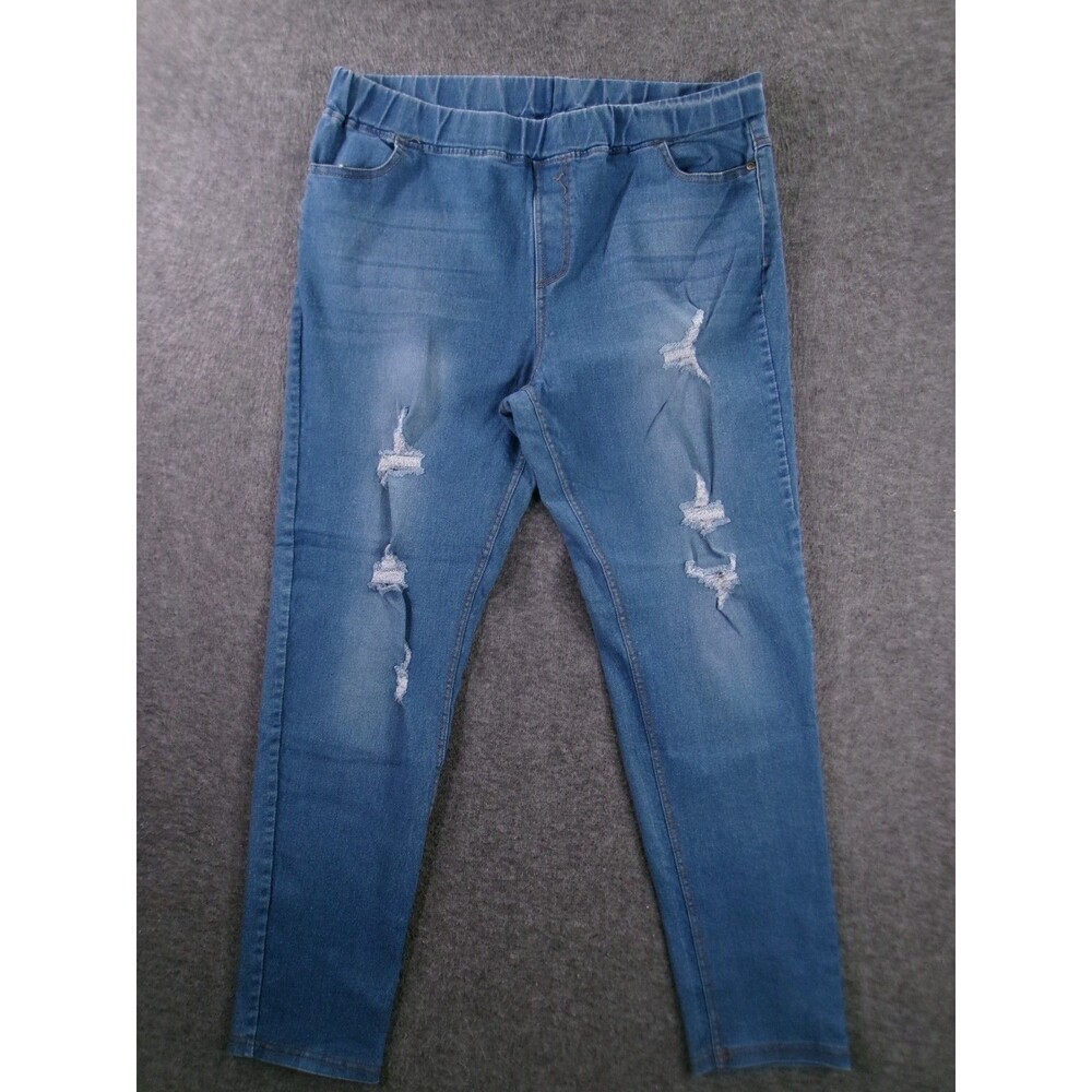 JVINI Jeans Womens 3XL Blue Pull On Skinny Medium Wash Casual Distressed